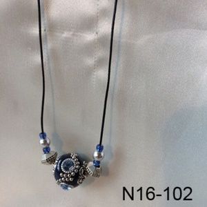 Blue beaded black cord necklace